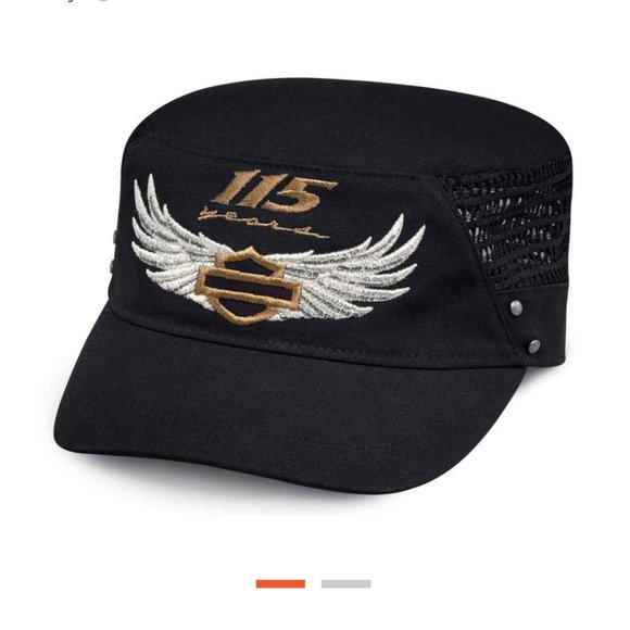 Harley-Davidson Accessories - Harley-Davidson® Women's 115th Anniversary Mesh Flat Top Cap, Black 99421-18VW